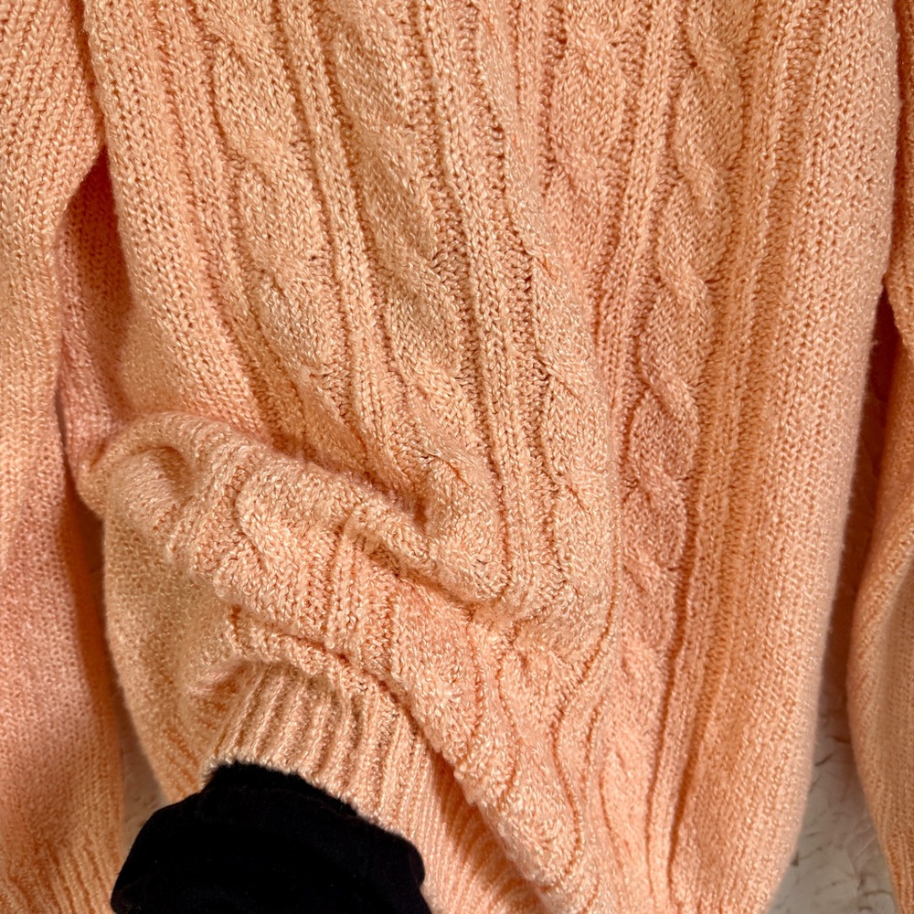 Elegant Peach Cable Knit Turtleneck Sweater - Picture 5 of 7